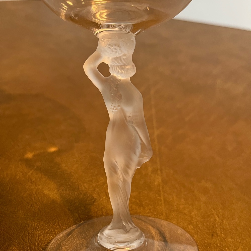 Rare Vintage Bayel French Crystal Wine Glass Frosted Bacchus Bacchante